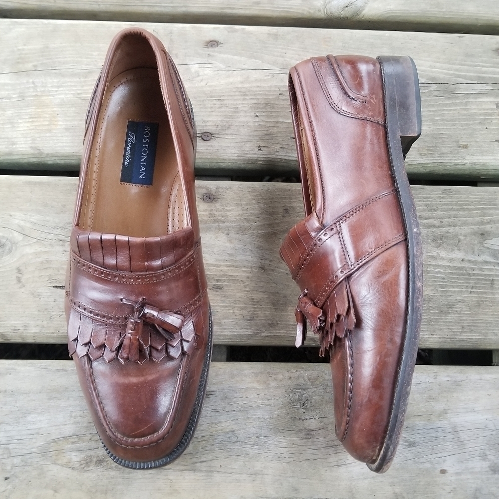 Vintage Bostonian Florentino Brown Leather Fringe Tasseled Moc Toe Loafers 11